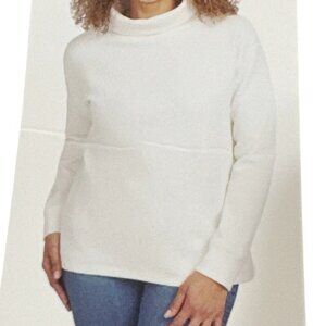Lands’ End Women's L Long Sleeve Waffle Thermal Funnel Neck Top White NWT